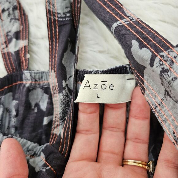 Azoe Blue Gray Floral Sleeveless Layered Tiered Ruffle Midi Dress Sz L Ethereal‎ - Picture 6 of 8